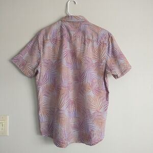 Tenth+Ocean Washable Linen Shirt Mens L/M/S*Purple Floral Leaf Short Sleeve